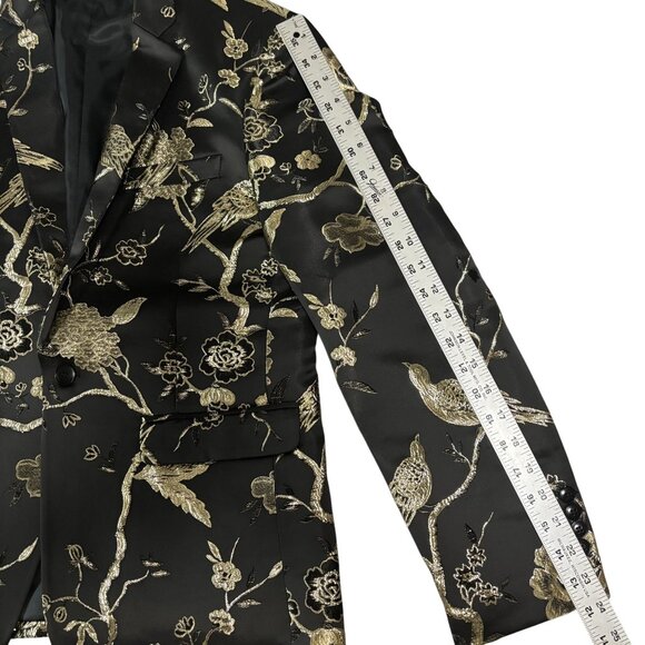 Mens Black & Gold Floral Embroidered Satin Blazer Jacket Size 36 - Picture 10 of 11